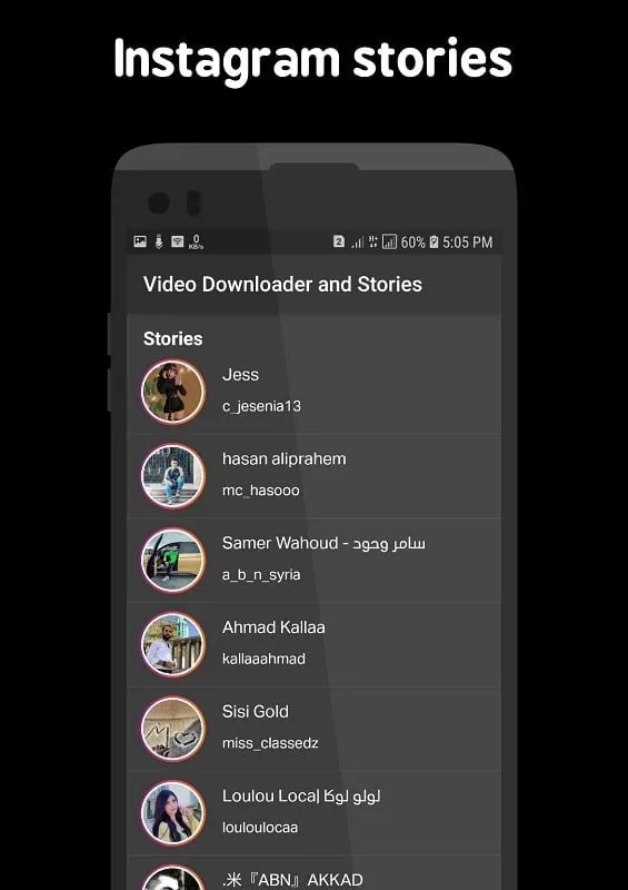 Mengunduh story menggunakan Video Downloader and Stories mod