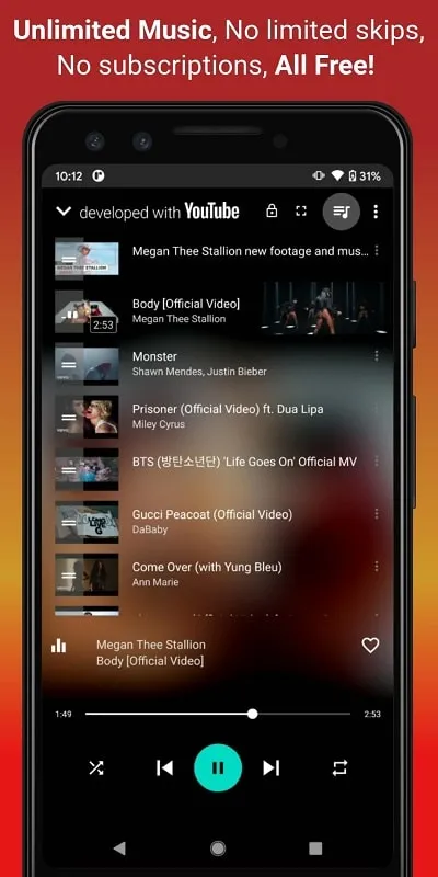 Demostración de las funciones del mod Video Music Player Downloader