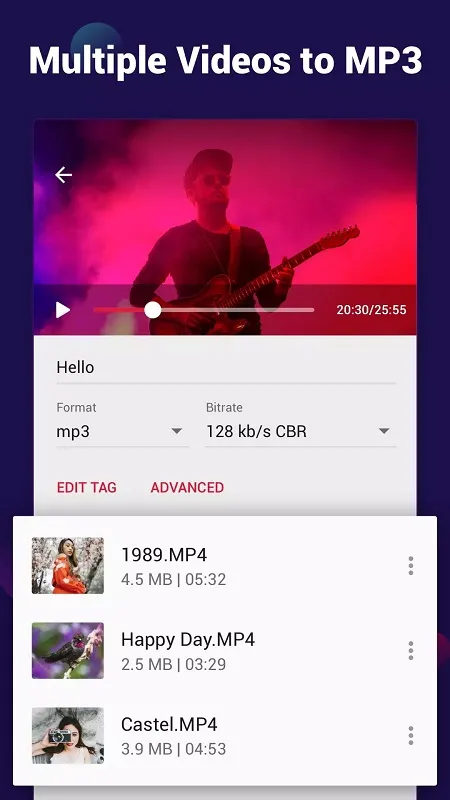 Giao diện Video to MP3 Video to Audio mod hiển thị các tính năng premium