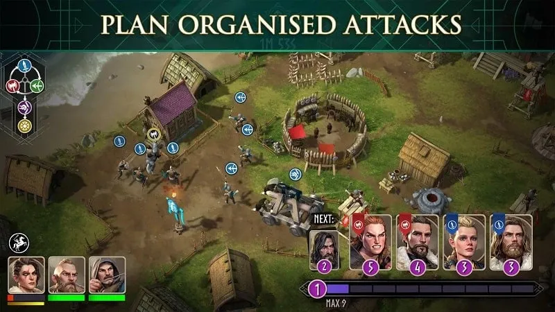 Screenshot da jogabilidade de Vikings Valhalla demonstrando o combate estratégico.