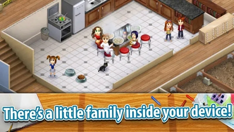 Screenshot gameplay Virtual Families 2 yang menunjukkan mata uang dalam game.