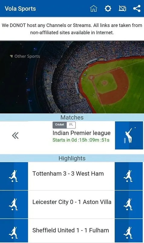 Hình ảnh ngón tay đang chạm vào màn hình để cài đặt Vola Sports MOD APK.