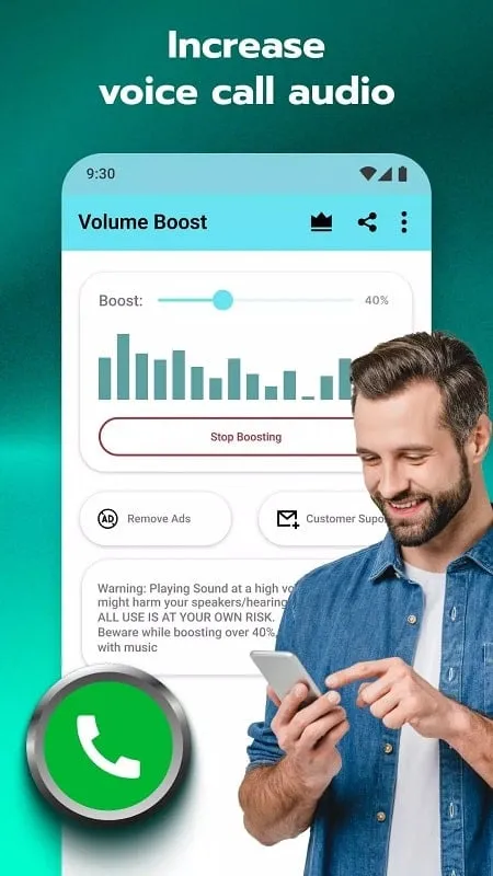 Antarmuka Volume Booster for Android Mod APK menyoroti Fitur Pro