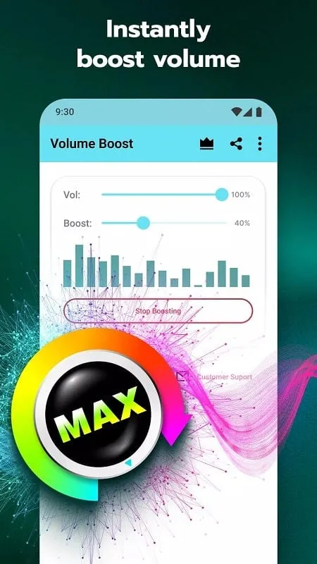 Volume Booster menampilkan peringatan volume tinggi