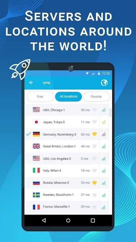 Interface do usuário do VPN MOD APK no Android