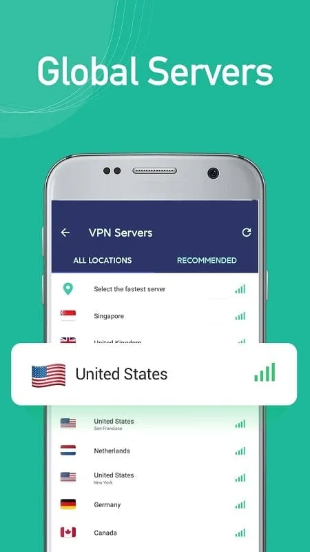 Tela de seleção de servidor do VPN Proxy Master