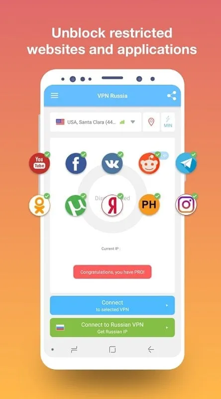 Interface do VPN servers in Russia mod apk