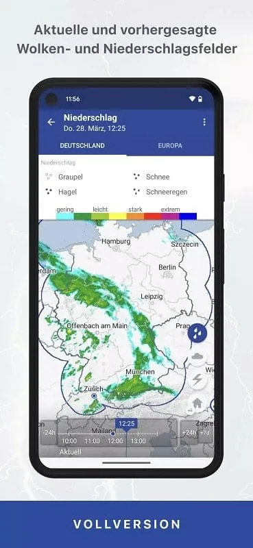 WarnWetter Mod exibindo informações meteorológicas por meio de uma representação em vídeo