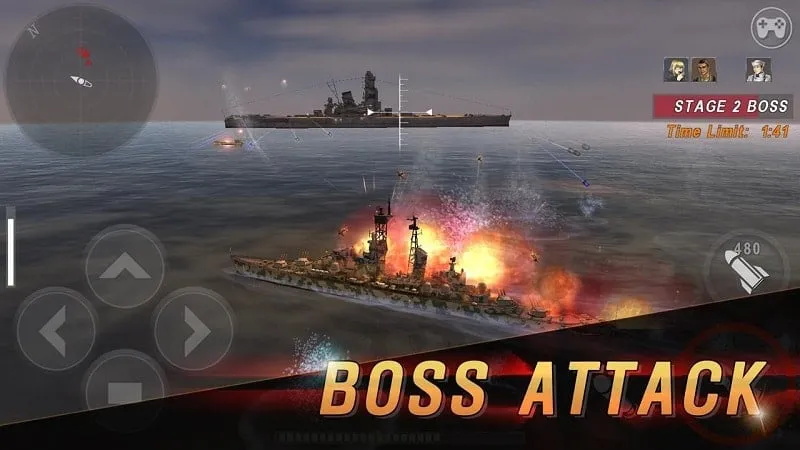 Jogador navegando pelo menu de atualização do Warship Battle.