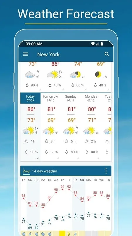 App Weather Radar mostrando monitoramento de temperatura