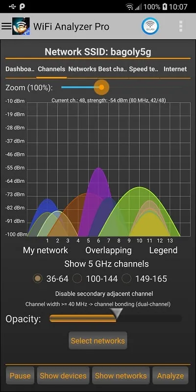 Giao diện WiFi Analyzer Pro mod hiển thị các tính năng premium