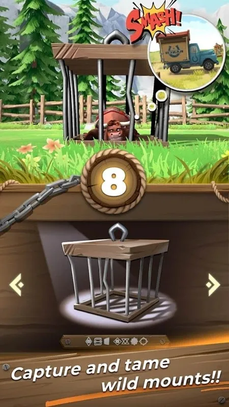 Giao diện Menu Wild Catch Ranch MOD APK hiển thị Chế độ Bất tử và các hệ số.