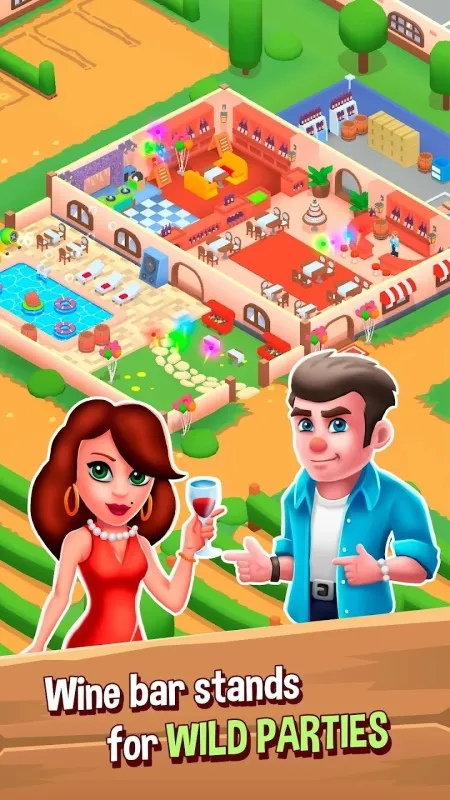 Tangkapan layar gameplay yang menampilkan proses produksi anggur di Wine Factory Idle Tycoon Game.