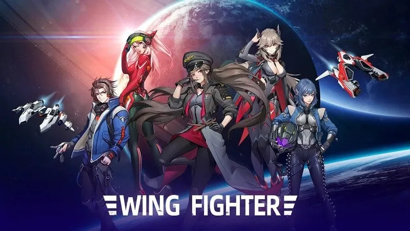 Tangkapan layar gameplay Wing Fighter menunjukkan pertempuran udara yang intens.