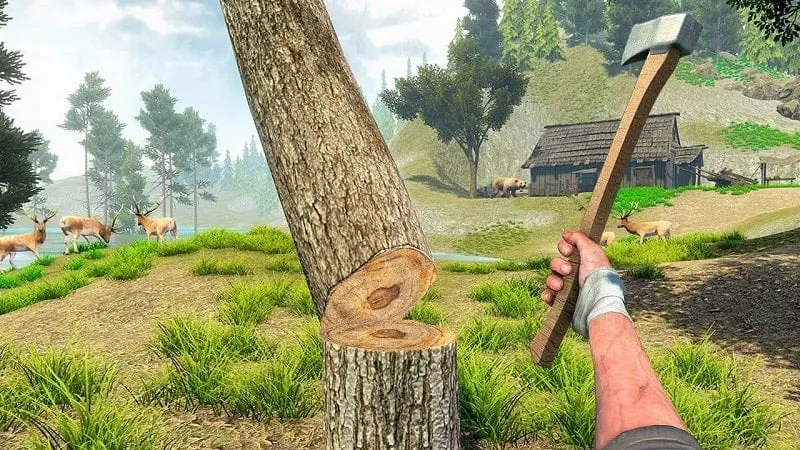 Tangkapan layar dalam game Woodcraft Island Survival yang menampilkan grafis dan gameplay-nya.