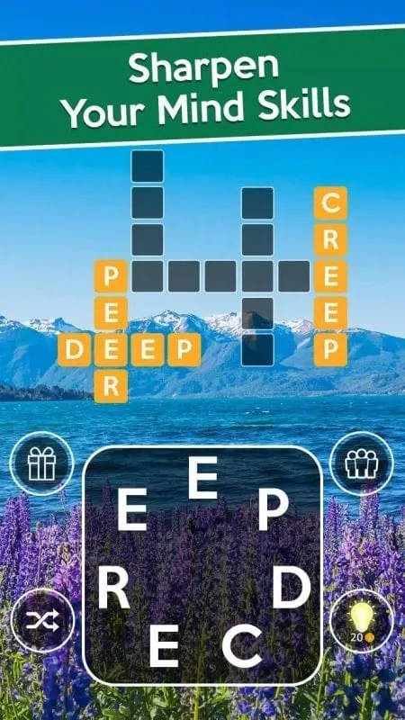 Usando power-ups no Word Cross Crossy Word Search para resolver um quebra-cabeça desafiador.