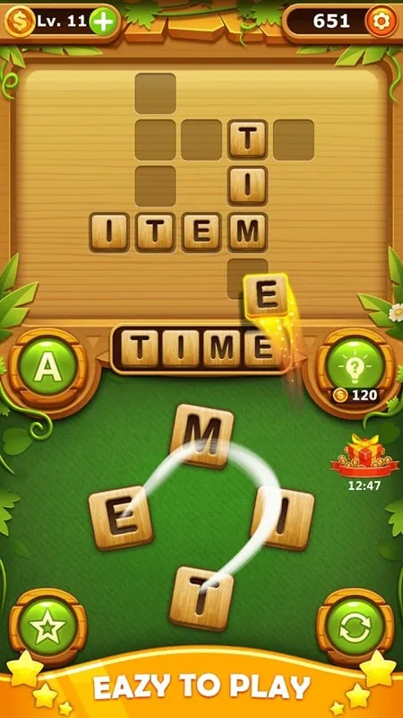 Sử dụng tính năng gợi ý vô hạn trong giao diện game Word Cross Puzzle.