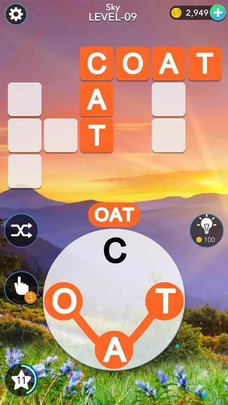 Gameplay of Word Mind with Auto Clear mod.