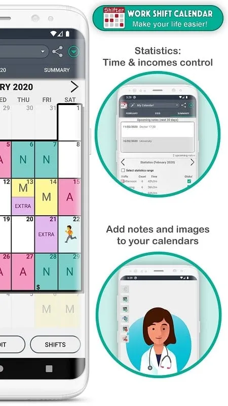 Example of using the notes feature in Work Shift Calendar for adding reminders