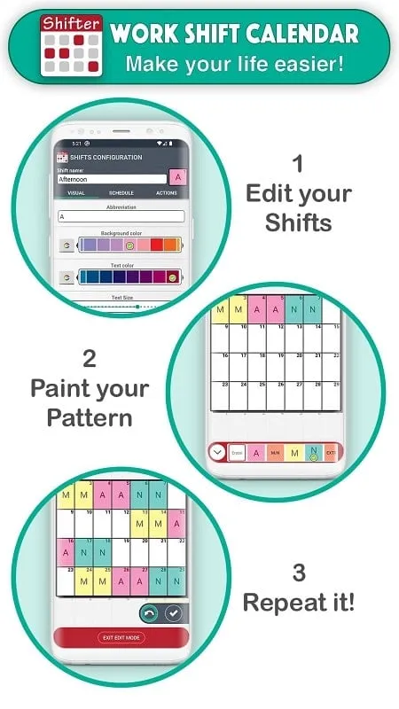 Work Shift Calendar interface with highlighted Pro features