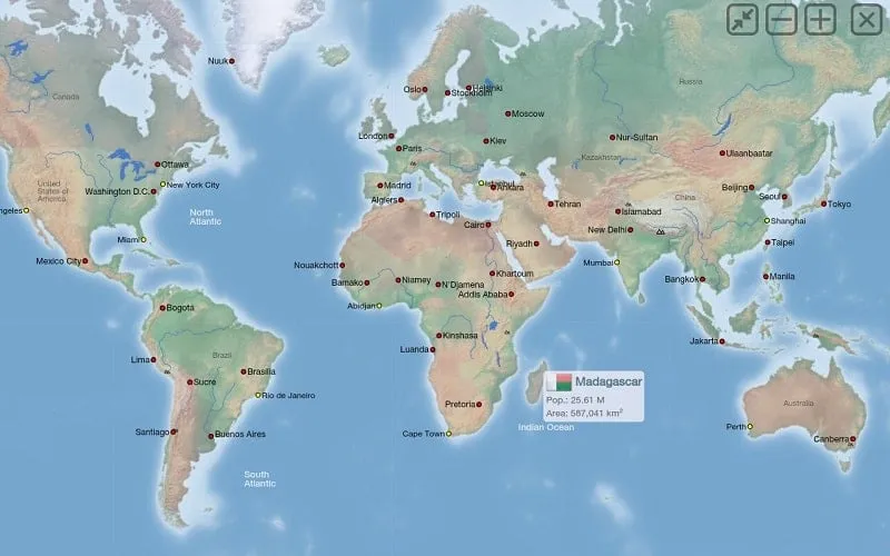 Interfaz del mapa político de World Atlas MxGeo Pro