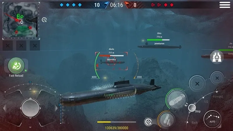 Variety of submarines available in the game.