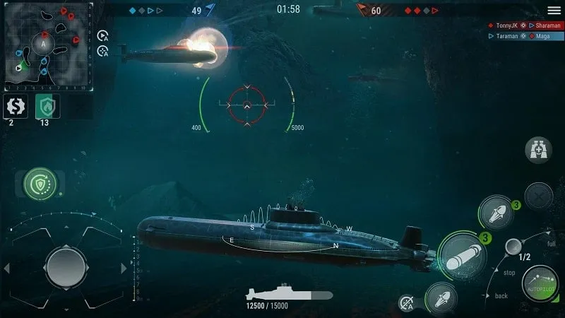 Underwater combat scene in WORLD of SUBMARINES.