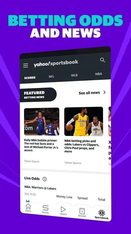 Yahoo Sports mod interface showcasing ad-free experience