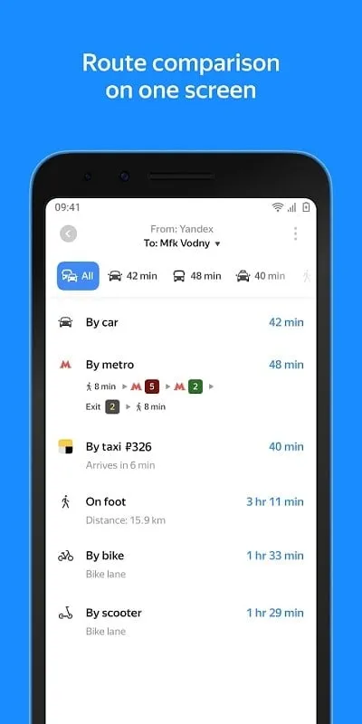Yandex Maps public transport information