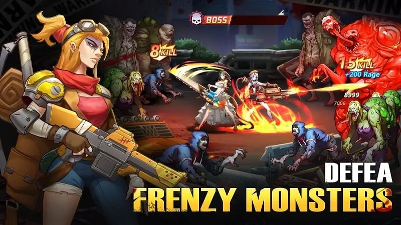 Menunjukkan kartu karakter dan penggunaan skill di Zombie Arena.